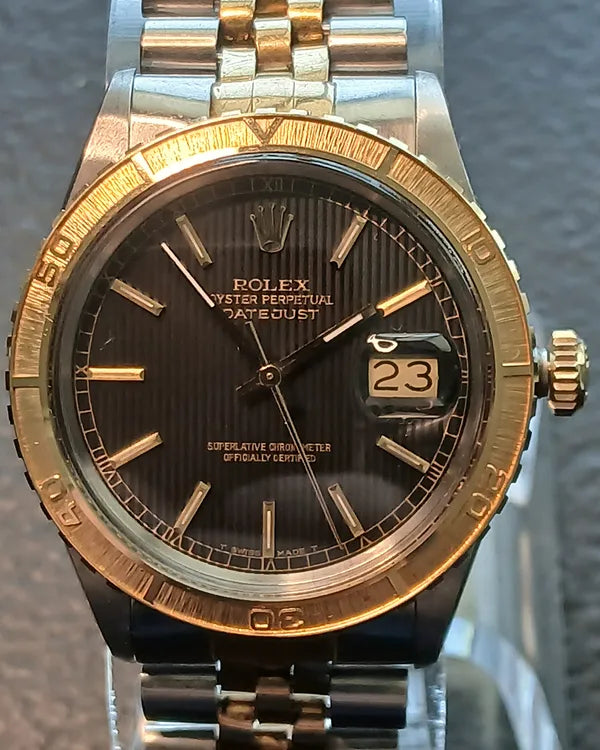 Rolex Datejust Turn-O-Graph 36MM Black "Tapestry" Dial Two-Tone Jubilee Bracelet  (16263)
