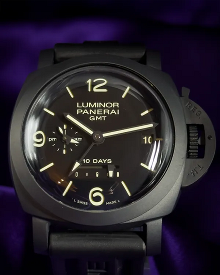 2016 Panerai Luminor 1950 10 Days GMT 44MM Black Dial Rubber Strap (PAM00335)