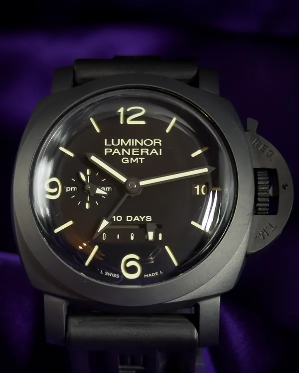 2016 Panerai Luminor 1950 10 Days GMT L.E. 44MM Black Dial Rubber Strap (PAM00335)