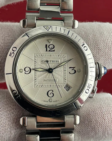 Cartier Pasha De Cartier "Grille" 38MM Silver Dial Steel Bracelet (2379)