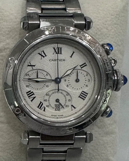 Cartier Pasha De Cartier Chronograph 38MM Quartz White Dial Steel Bracelet (1050)