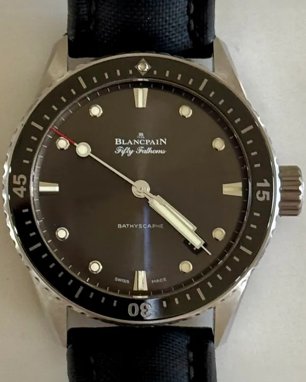 Blancpain Fifty Fathoms Bathyscaphe Chronograph 43MM Grey Dial Textile Strap (5000-1110-B52A)