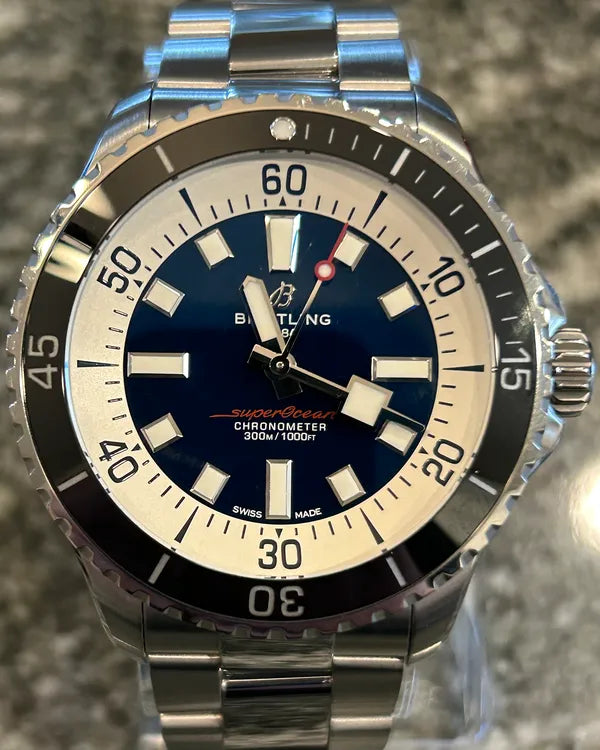 No Reserve - 2022 Breitling Superocean 44MM Blue Dial Steel Bracelet (A17376)