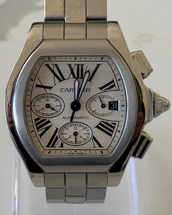 Cartier Roadster Chronograph 44MM Silver Dial Steel Bracelet (3405)