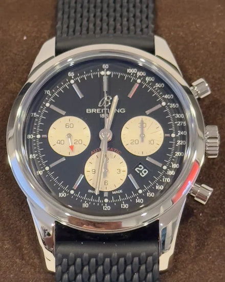 Breitling Transocean Chronograph 43MM Black Dial Rubber Strap (AB0152121B1S1)