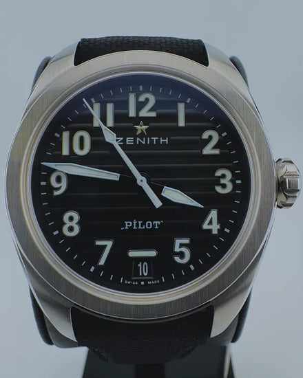 No Reserve - 2024 Zenith Pilot 40MM Black Dial Textile Strap (03.4000.3620/21.I001)