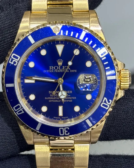 2000 (P Serial) Rolex Submariner Date "Bluesy" 40MM Blue Dial Yellow Gold Oyster Bracelet (116618LB)