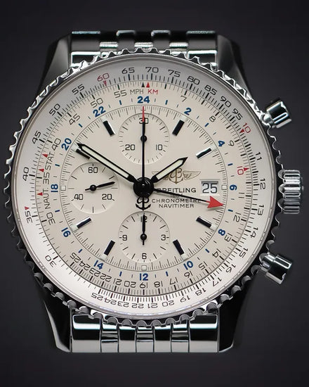2013 Breitling Navitimer World GMT 46MM White Dial Steel Bracelet (A24322)