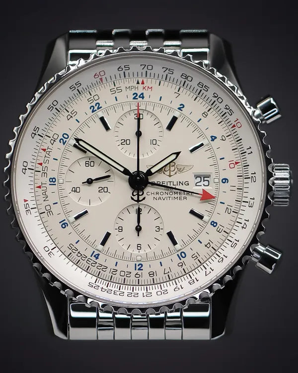 2013 Breitling Navitimer World GMT 46MM White Dial Steel Bracelet (A24322)