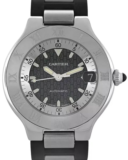 Cartier 21 Autoscaph 37MM Black Dial Rubber Strap (2427)