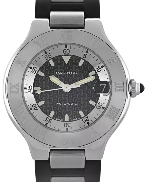 Cartier 21 Chronoscaph Autoscaph 37MM Black Dial Rubber Strap (2427)