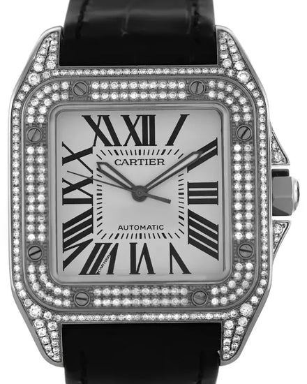 Cartier Santos 100 38MM Silver Dial Leather Strap (W20073X8)