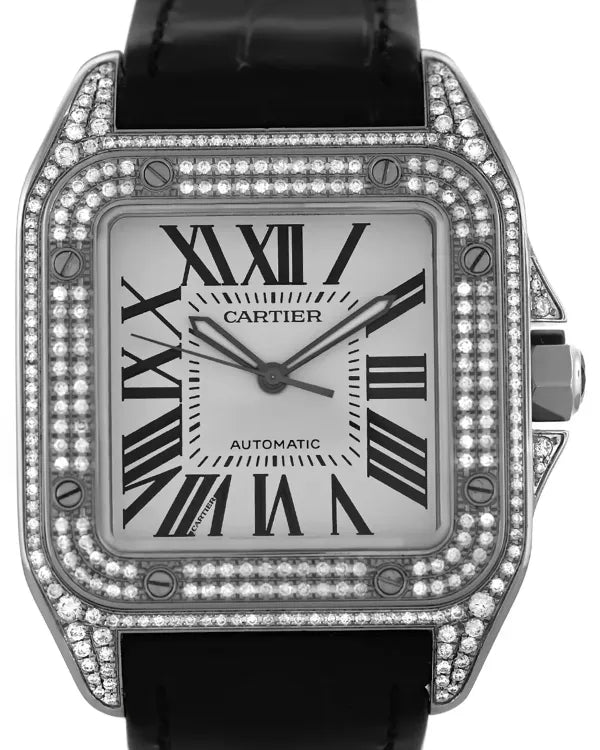 Cartier Santos 100 38MM Silver Dial Leather Strap (W20073X8)