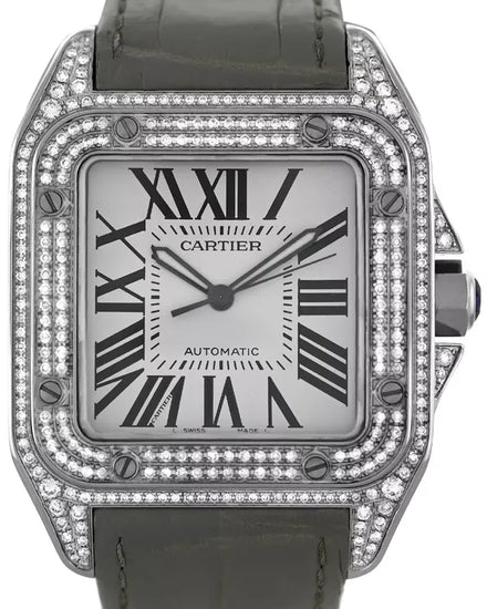 Cartier Santos 100 38MM White Dial Leather Strap (W20073X8)