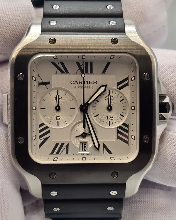 Cartier Santos De Cartier 43.3MM Silver Dial Rubber Strap (WSSA0017)