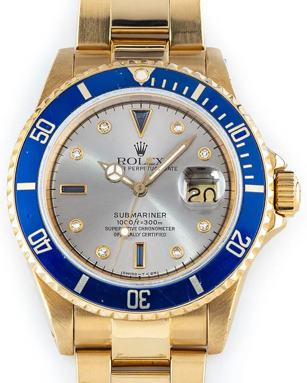 Rolex Submariner Date "Serti" 40MM Silver Dial Yellow Gold Oyster Bracelet (16808)