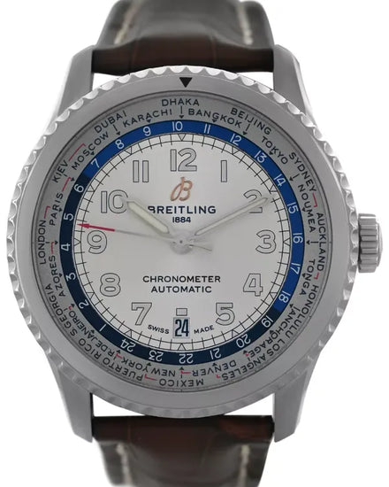 Breitling Aviator 8 B 35 Unitime 43MM Silver Dial Leather Strap (AB3521U01G1P1)