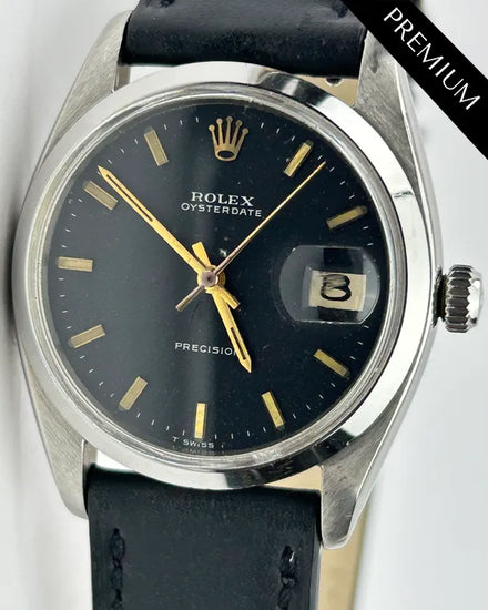 Rolex Oyster Precision 34MM Black Dial Aftermarket Leather Strap (6694)