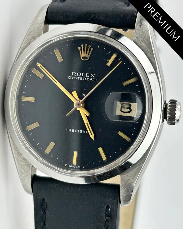 Rolex Oyster Precision 34MM Black Dial Aftermarket Leather Strap (6694)