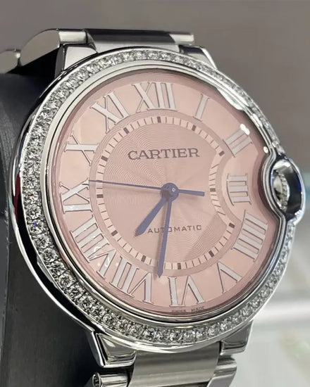 2017 Cartier Ballon Bleu 36MM Pink Dial Steel Bracelet (W6920041)