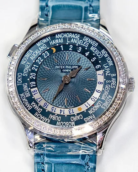 2019 Patek Philippe World Time Complications 36MM Blue Dial Leather Strap (7130G-016)