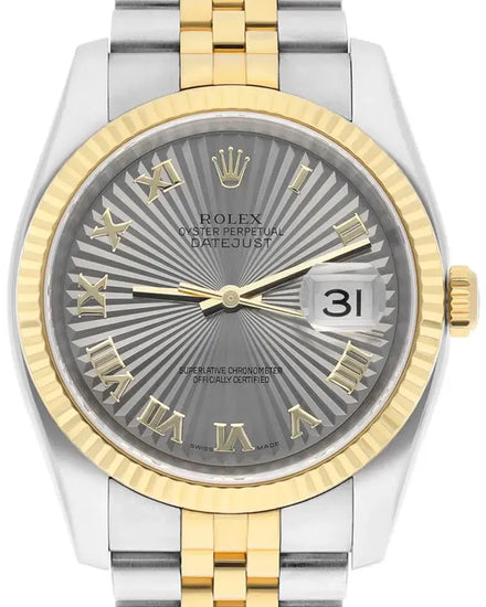 2005 Rolex Datejust 36MM Grey "Sunbeam" Dial Two-Tone Jubilee Bracelet (116233)