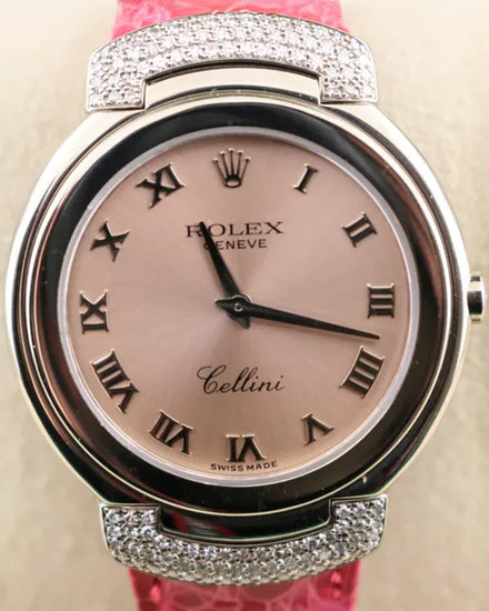 1999 (A Serial) Rolex Cellini 33MM Quartz Pink Dial Leather Strap (6682)