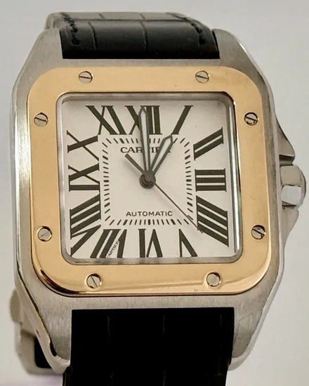 Cartier Santos 100 XL 38MM Silver Dial Leather Strap (W20072X7)