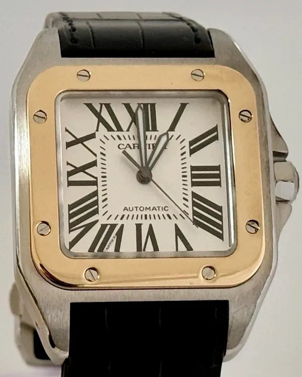 Cartier Santos 100 XL 38MM Silver Dial Leather Strap (W20072X7)