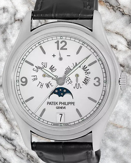Patek Philippe Annual Calendar 39MM Silver Dial Leather Strap (5146G-001)