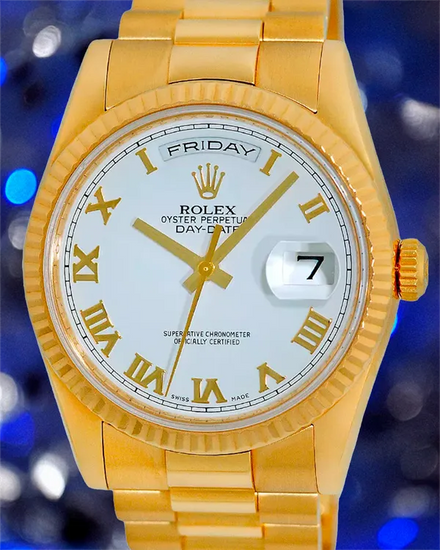 Rolex Day-Date 36MM White Dial Yellow Gold President Bracelet (118238)
