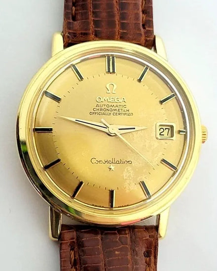 Omega Constellation 35.8MM Champagne Dial Aftermarket Leather Strap (168004/14)