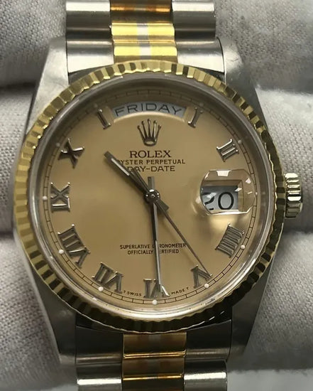 1988 (L Serial) Rolex Day-Date 36MM Champagne Dial Tridor Bracelet (18239BIC)