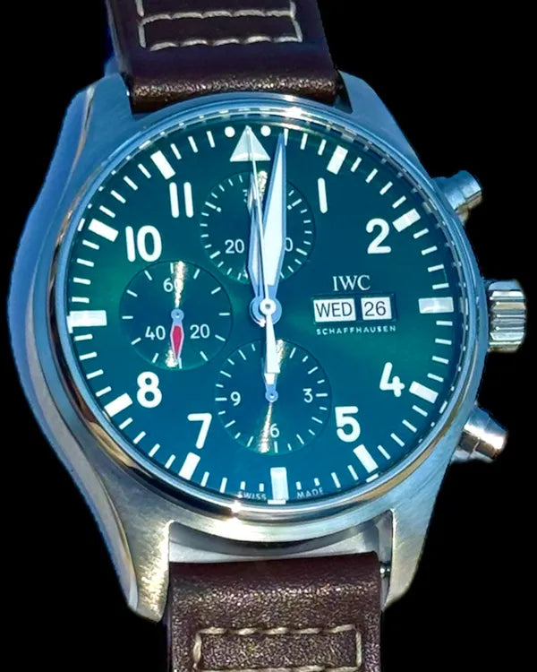No Reserve - 2019 IWC Schaffhausen Pilot L.E. 43MM Green Dial OEM Leather Strap (IW377726)