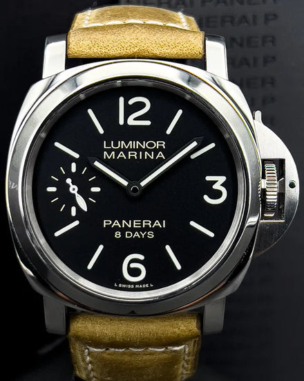 2016 Panerai Luminor Marina 8 Days 44MM Black Dial Aftermarket Leather Strap (PAM00510)