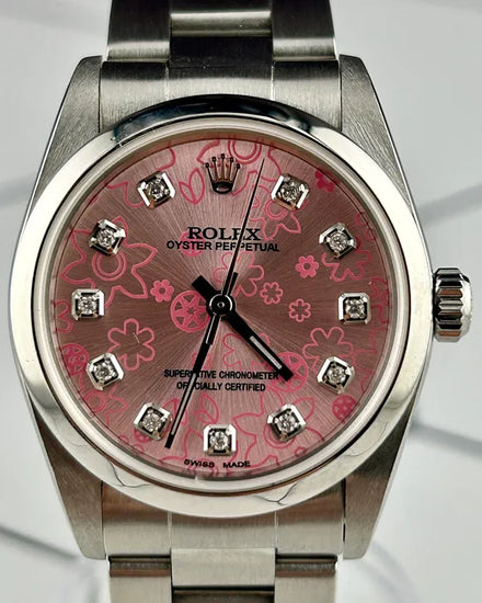Rolex Oyster Perpetual 31MM Aftermarket Pink "Floral Motif" Dial Aftermarket Steel Bracelet (77080)