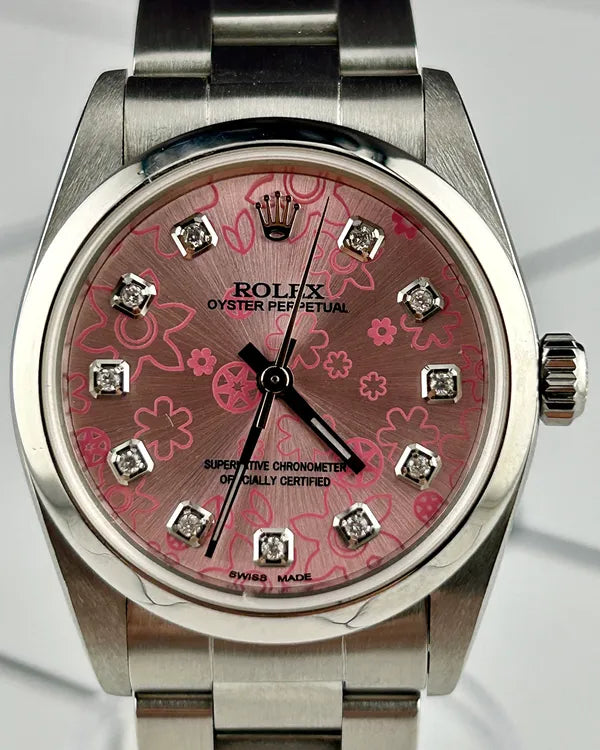 Rolex Oyster Perpetual 31MM Aftermarket Pink "Floral Motif" Dial Oyster Bracelet (77080)