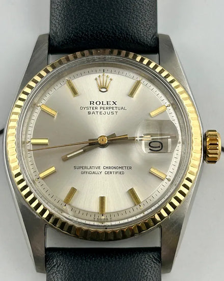 Rolex Datejust 36MM Silver "Pie Pan" Dial Aftermarket Leather Strap (1601)