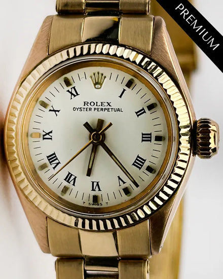 Rolex Oyster Perpetual 24MM White Dial Yellow Gold Oyster Bracelet (6618)