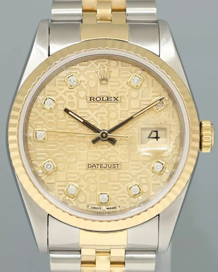 1995 (W Serial) Rolex Datejust 36MM Champagne "Jubilee Motif" Dial Two-Tone Jubilee Bracelet (16233)