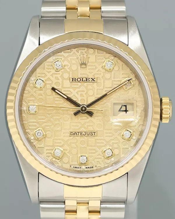 1995 (W Serial) Rolex Datejust 36MM Champagne "Jubilee Motif" Dial Two-Tone Jubilee Bracelet (16233)