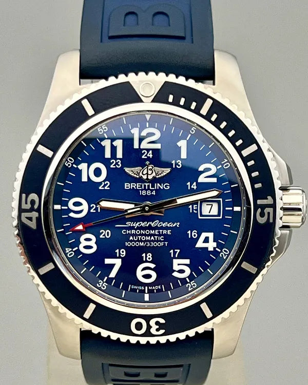 No Reserve - 2018 Breitling Superocean II 44MM Blue Dial Rubber Strap (A17392D8/C910)
