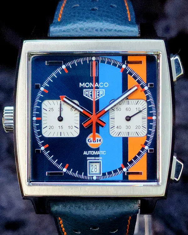 Tag Heuer Monaco Gulf "Steve McQueen" 39MM Blue Dial Leather Strap (CAW211R.FC6401)