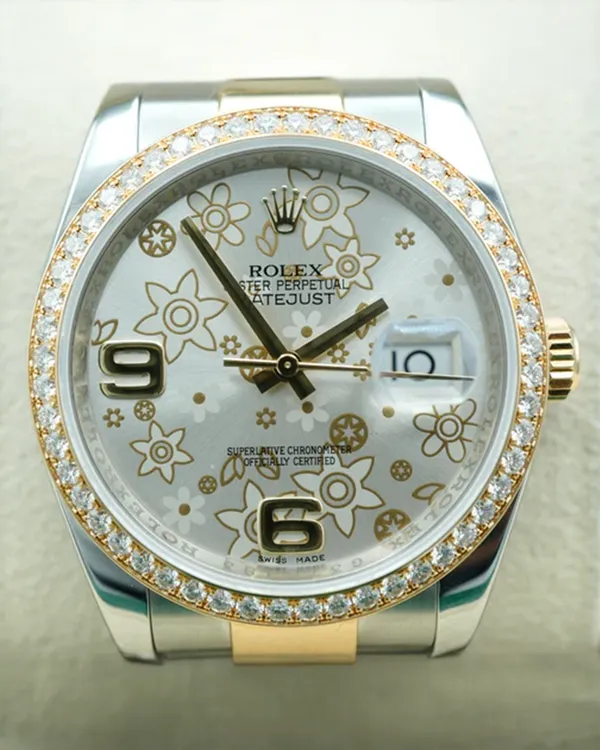 2011 Rolex Datejust 36MM Silver "Floral Motif" Dial Two-Tone Oyster Bracelet (116243)