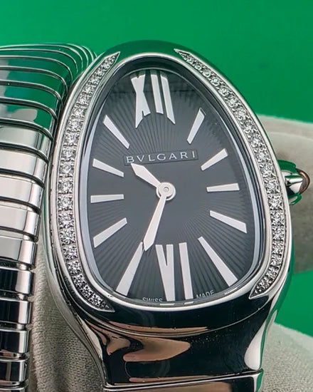 Bvlgari Serpenti Tubogas 35MM Quartz Black Dial Steel Bracelet (SP35S)