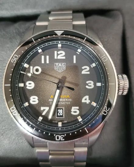 Tag Heuer Autavia 42MM Black/Silver Dial Steel Bracelet (WBE5114)