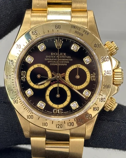Rolex Cosmograph Daytona 40MM Black Dial Yellow Gold Oyster Bracelet (16528)