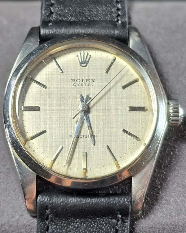 Rolex Oyster Precision 34MM Silver Dial Aftermarket Leather Strap (6426)