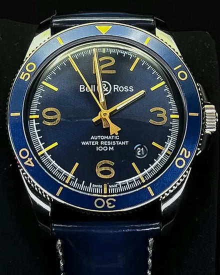 No Reserve - 2023 Bell & Ross BR V2 Aéronavale 41MM Blue Dial Leather Strap (BRV292-BU-G-ST/SCA)
