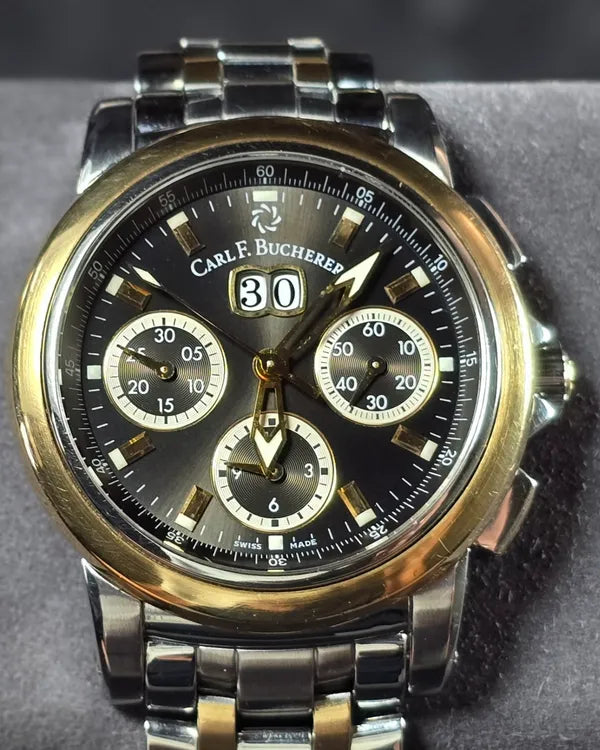 Rare Carl F. Bucherer Patravi Chronodate 40MM Grey Dial Two-Tone Bracelet (4500.620)